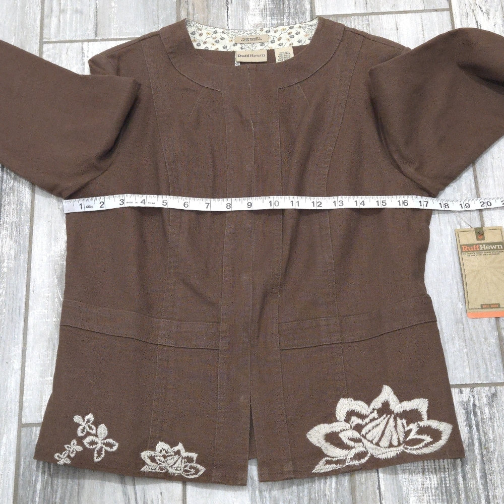 NWT Y2K RUFF HEWN Linen & Cotton Blend Embroidered Collarless Jacket - Picture 15 of 16